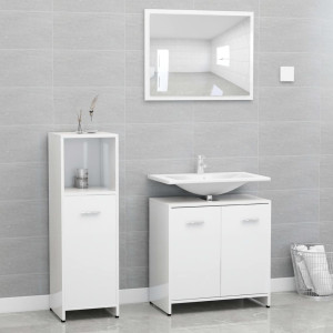 Juego muebles de baño 3 piezas madera ingeniería blanco brillo D