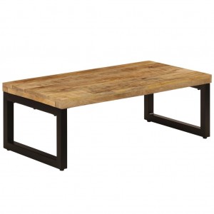 Mesa de centro madera maciza de mango y acero 100x50x35 cm D