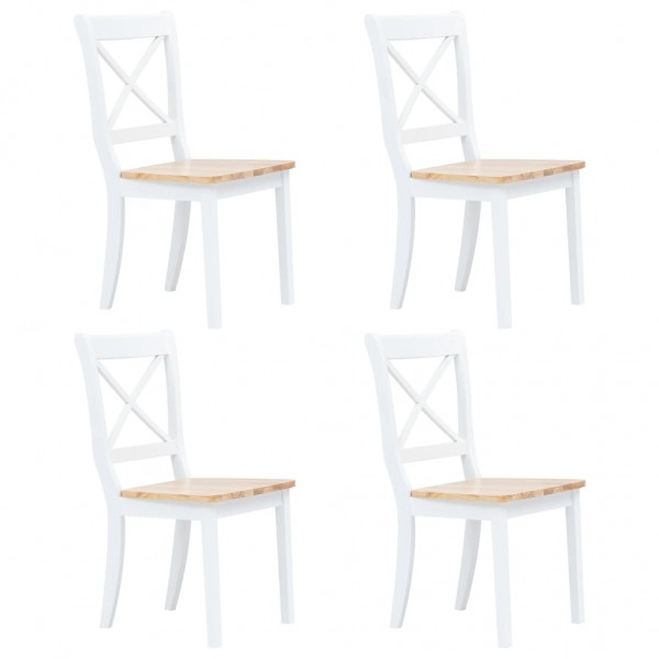 Cadeiras de jantar 4 unidades madeira maciça borracha branca e madeira clara D