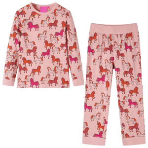 Pijama para crianças de manga longa com impressão de cavalo rosa leve 116 D