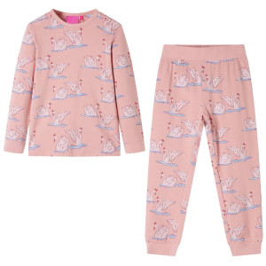 Pijama para niños de manga larga con estampado cisnes rosa claro 92 D