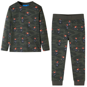 Pijama para niños de manga larga con estampado ninjas zorros caqui 128 D