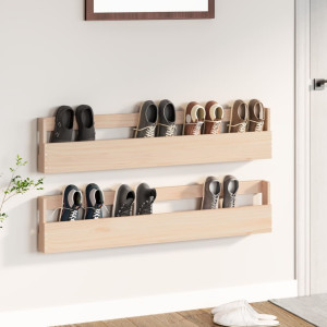 Estantes para zapatos de pared 2 uds madera de pino 110x9x23 cm D