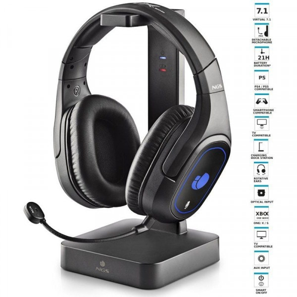 Auriculares inalámbricos gaming con micrófono ngs ghx-600/ jack 3.5/ usb 2.0/ óptica/ negros D