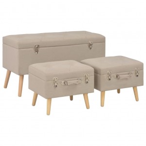 Taburetes de almacenamiento 3 piezas beige de tela D