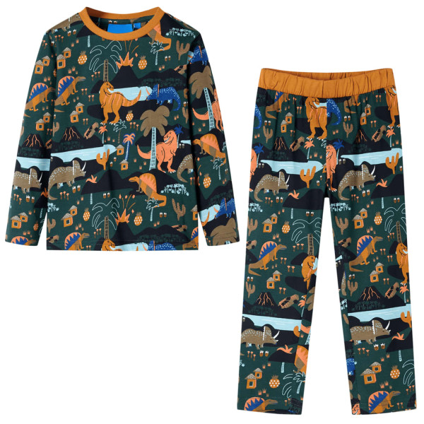 Pijama para niños manga larga estampado dinosaurios verde oscuro 92 D