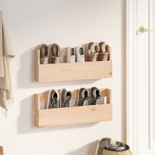Estantes para zapatos de pared 2 uds madera de pino 59x9x23 cm D