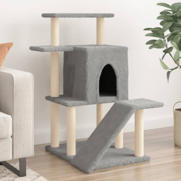 Raspador para gatos com postes de sisal cinza claro 97 cm D