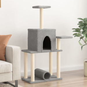 Raspador para gatos com postes de sisal cinza claro 122 cm D