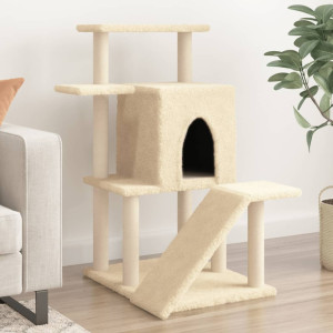 Rascador para gatos con postes de sisal color crema 97 cm D