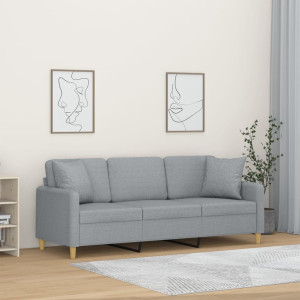 Sofá de 3 plazas con cojines tela gris claro 180 cm D