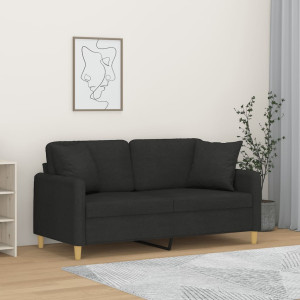 Sofá de 2 plazas con cojines tela negro 140 cm D