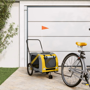 Trailer de bicicleta para animais de estimação em tecido Oxford de ferro amarelo cinza D