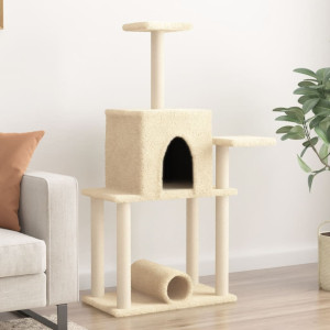 Raspador para gatos com postes de sisal creme 122 cm D