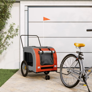 Trailer de bicicleta para animais de estimação em ferro tecido Oxford laranja cinza D