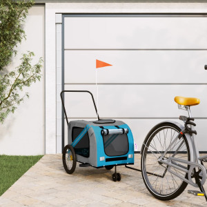 Trailer de bicicleta para animais de estimação em ferro tecido Oxford azul cinza D