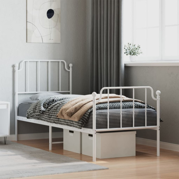 Estrutura de cama de metal com cabeçalho e pé cama branca 75x190 cm D