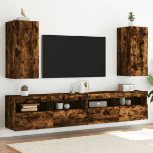 Muebles TV de pared luces LED 2 uds roble ahumado 30.5x35x70 cm D