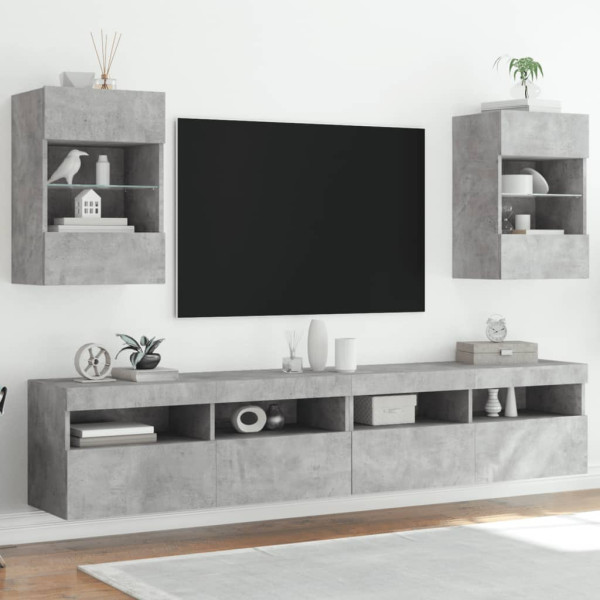 Mobiliário de televisão de parede luzes LED 2 uds cinza 40x30x60.5 cm D