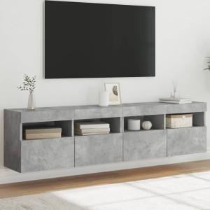 Muebles TV de pared luces LED 2 uds gris hormigón 80x30x40 cm D