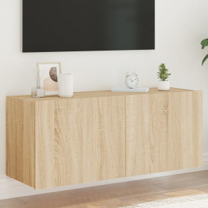 Mueble de TV de pared con luces LED roble Sonoma 100x35x41 cm D