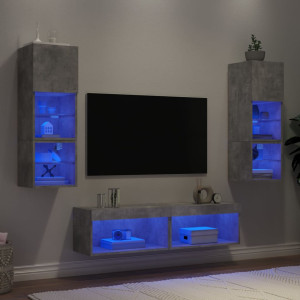 Muebles TV pared con LED 6 pzas madera ingeniería gris hormigón D