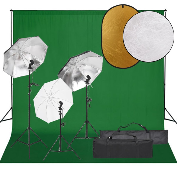 Kit de estudio fotográfico con set de luces. fondo y reflector D