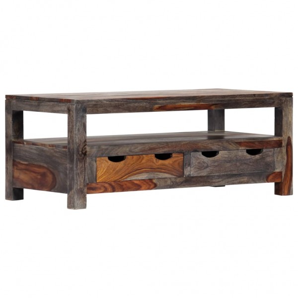 Mesa de centro madeira maciça de sheesham cinza 100x50x40 cm D