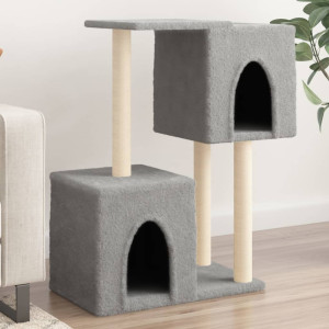 Raspador para gatos com postes de sisal cinza claro de 86 cm D