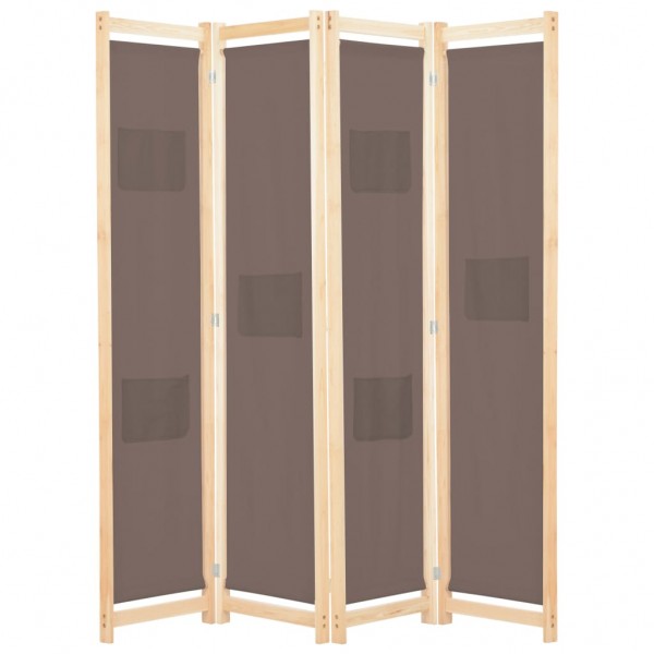 Biombo divisor de 4 paneles de tela marrón 160x170x4 cm D