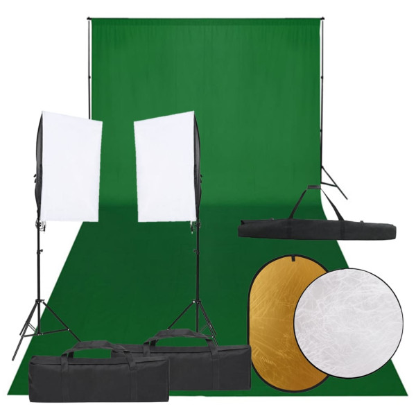 Kit de estúdio fotográfico com conjunto de luzes. fundo e refletor D