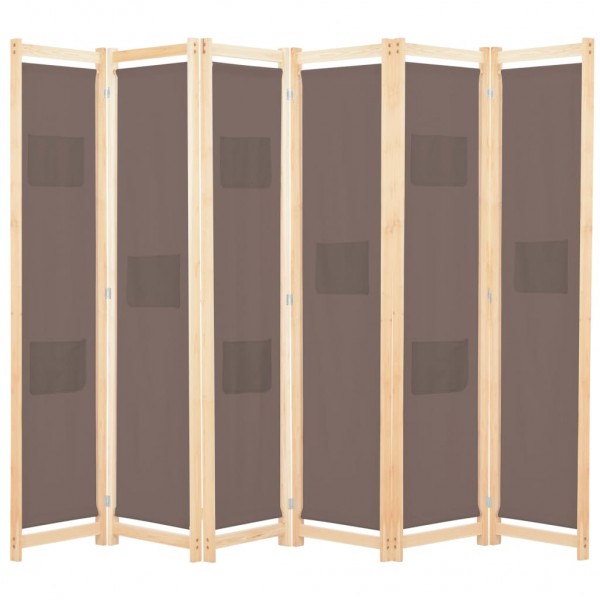 Biombo divisor de 6 paneles de tela marrón 240x170x4 cm D