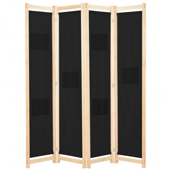 Biombo divisor de 4 paneles de tela negro 160x170x4 cm D