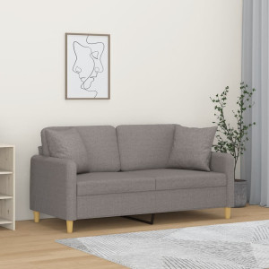 Sofá de 2 plazas con cojines tela gris taupe 140 cm D