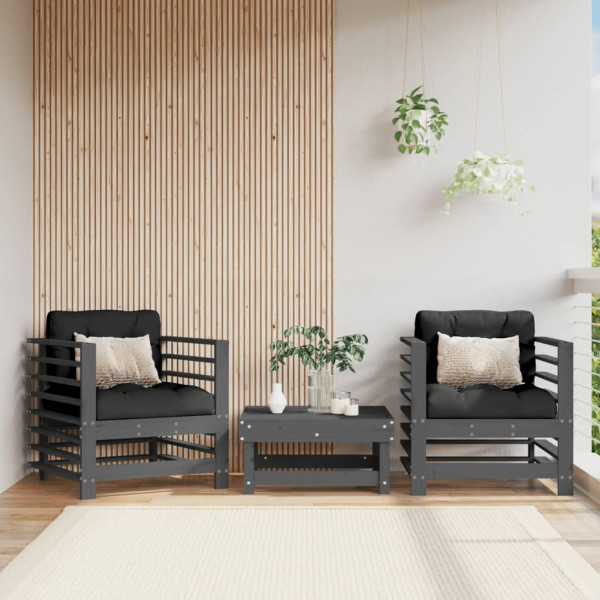 Assentos de jardim 2 unidades madeira maciça de pinho cinza D