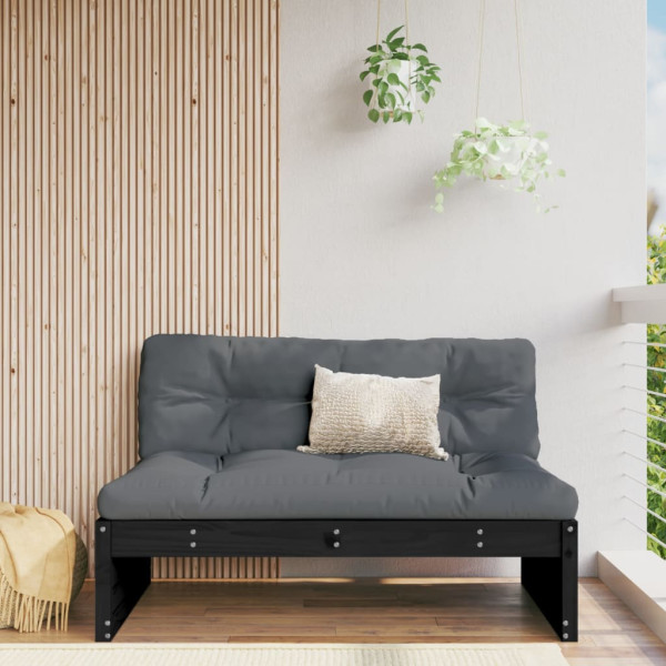 Sofá central de jardim madeira maciça de pinho preto 120x80 cm D