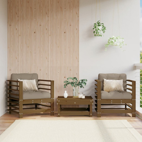 Assentos de jardim 2 unidades madeira maciça pinheiro marrom mel D