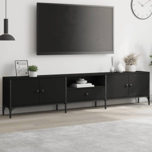 Mueble de TV con cajón madera de ingeniería negro 200x25x44 cm D