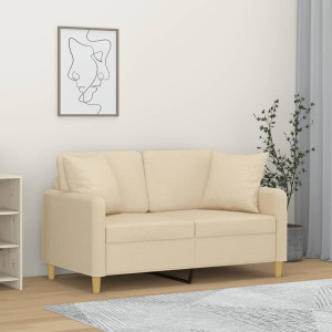 Sofá de 2 plazas con cojines tela color crema 120 cm D