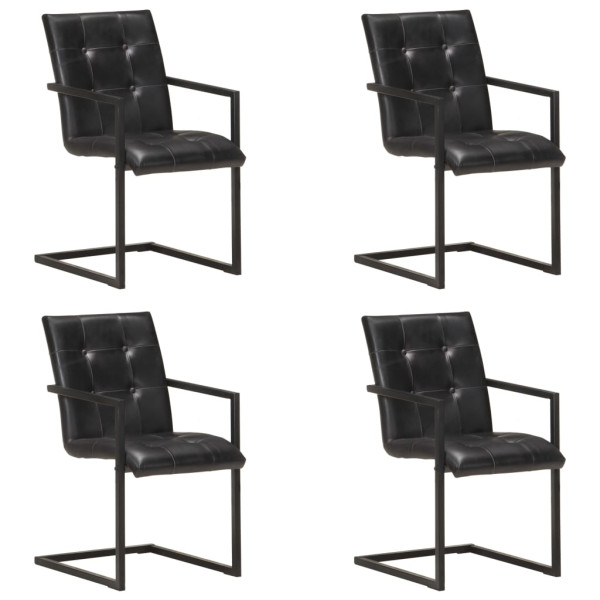 Cadeiras de jantar 4 unidades de couro preto genuíno D