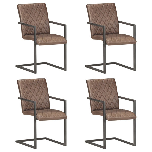 Cadeiras de jantar 4 unidades de couro marrom genuíno D