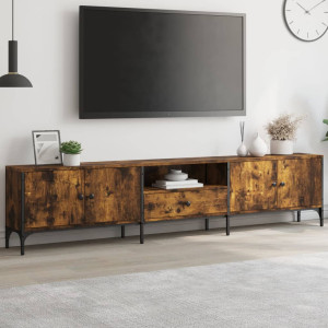 Mueble de TV cajón madera ingeniería roble ahumado 200x25x44 cm D