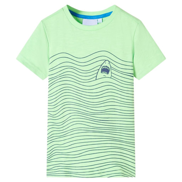 Camiseta para niños con estampado de tiburón verde neón 128 D