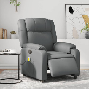 Sillón de masaje reclinable eléctrico cuero sintético gris D