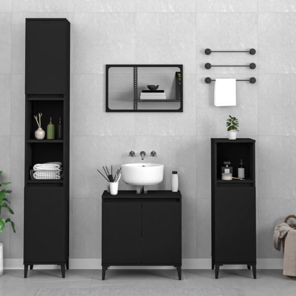 Juego de muebles de baño 3 pzas madera contrachapada negro D