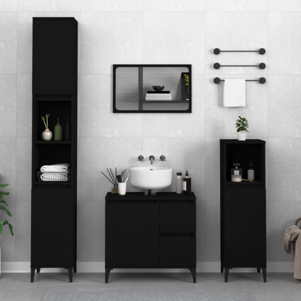 Set de muebles de baño 3 piezas madera contrachapada negro D