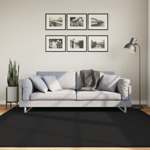 Tapete de cabelo curto suave lavável HUARTE preto 200x200 cm D