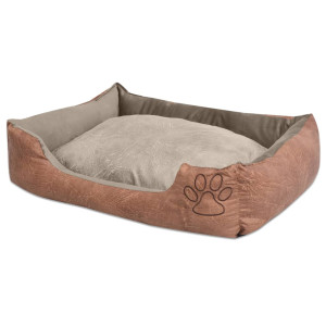 Cama para cão com almofada PU de couro artificial tamanho beige XXL D