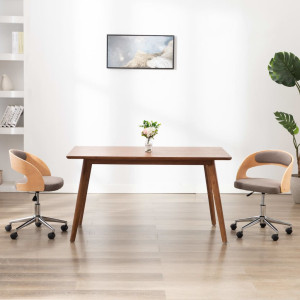 Cadeira de escritório giratória de madeira curva e tecido cinza-taupe D