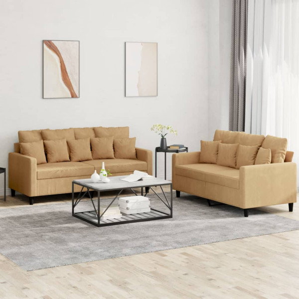 Conjunto de sofá de 2 peças em veludo marrom com almofadas D
